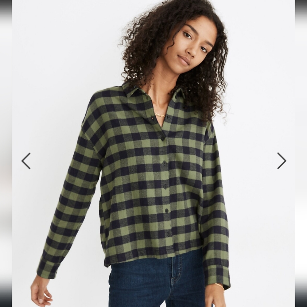 MadewellBuffalo Check Flannel Shirt SZ.S Green,Black